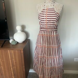 DU PARADIS St. Tropez Stripe Halter Neck Midi Dress in Coral Reef Stripe